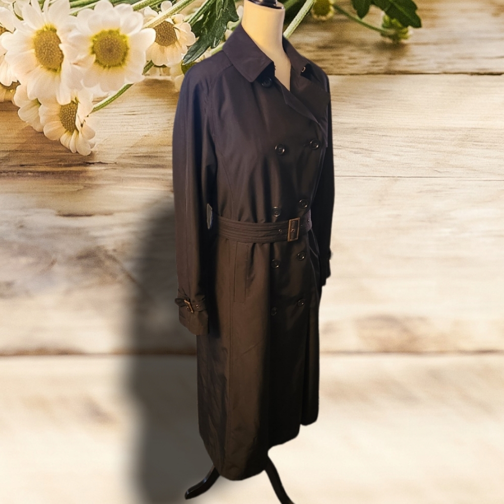 Drizzle Black Trench Coat Belted Women's Sz 6